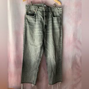 ZARA dark wash distressed high waist wide leg girlfriend mom jeans